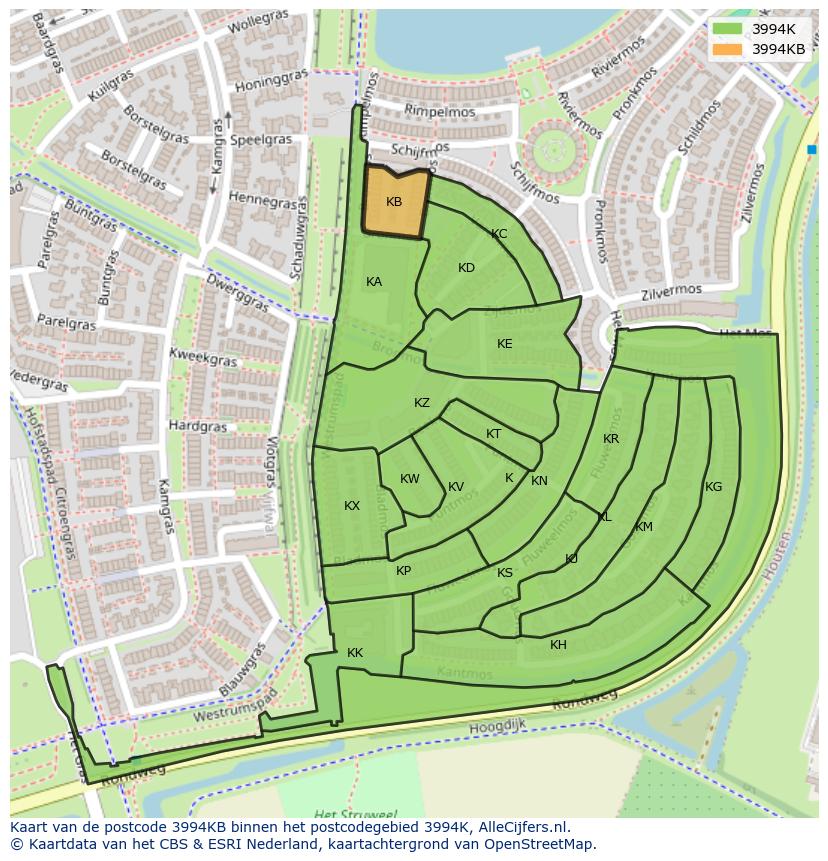 Afbeelding van het postcodegebied 3994 KB op de kaart.