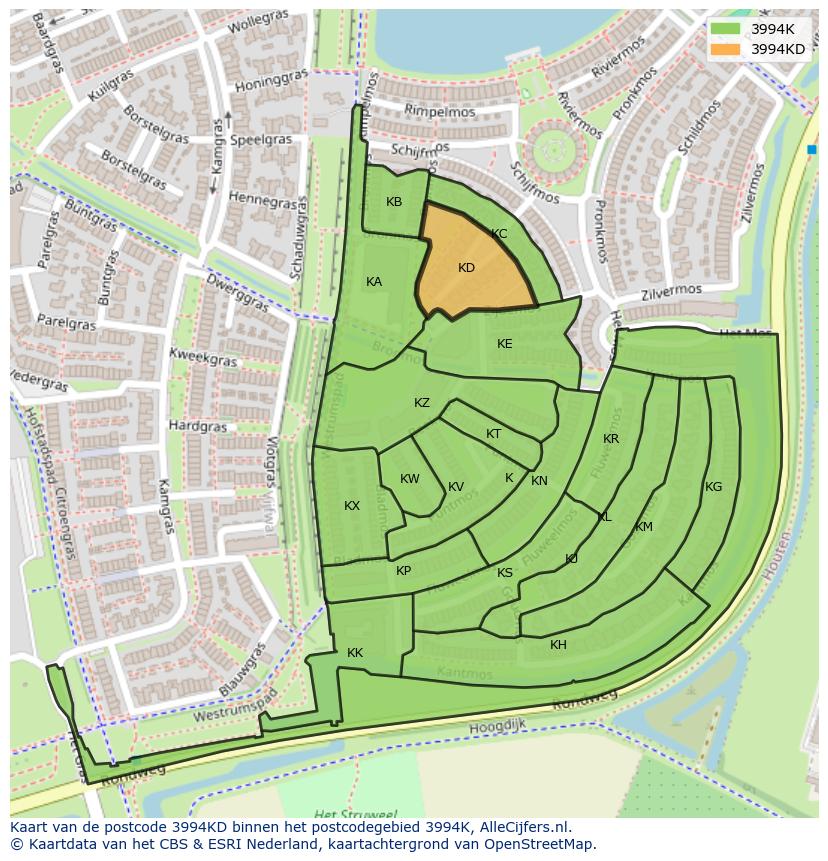 Afbeelding van het postcodegebied 3994 KD op de kaart.