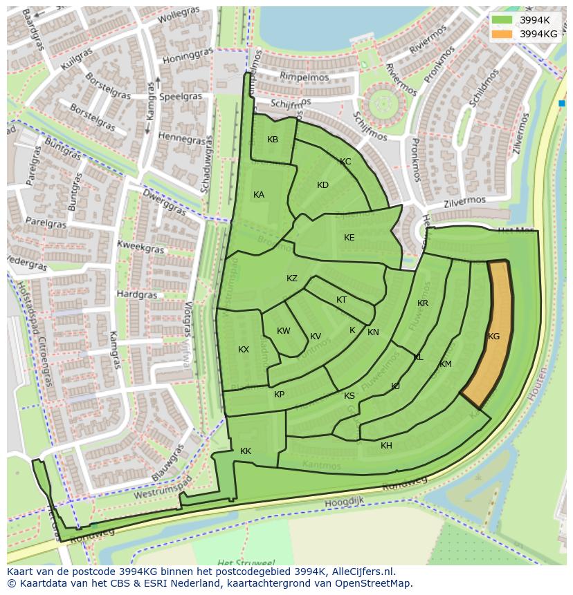 Afbeelding van het postcodegebied 3994 KG op de kaart.