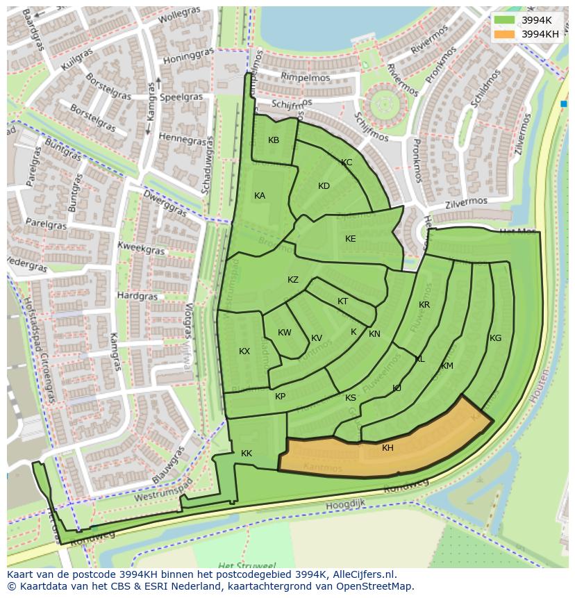 Afbeelding van het postcodegebied 3994 KH op de kaart.