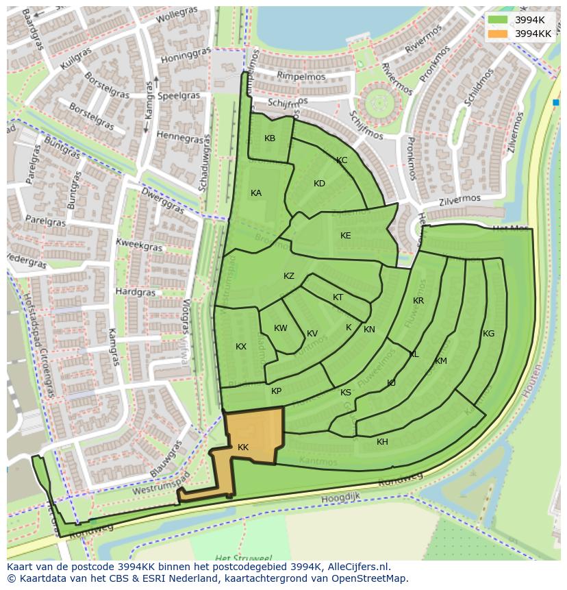 Afbeelding van het postcodegebied 3994 KK op de kaart.