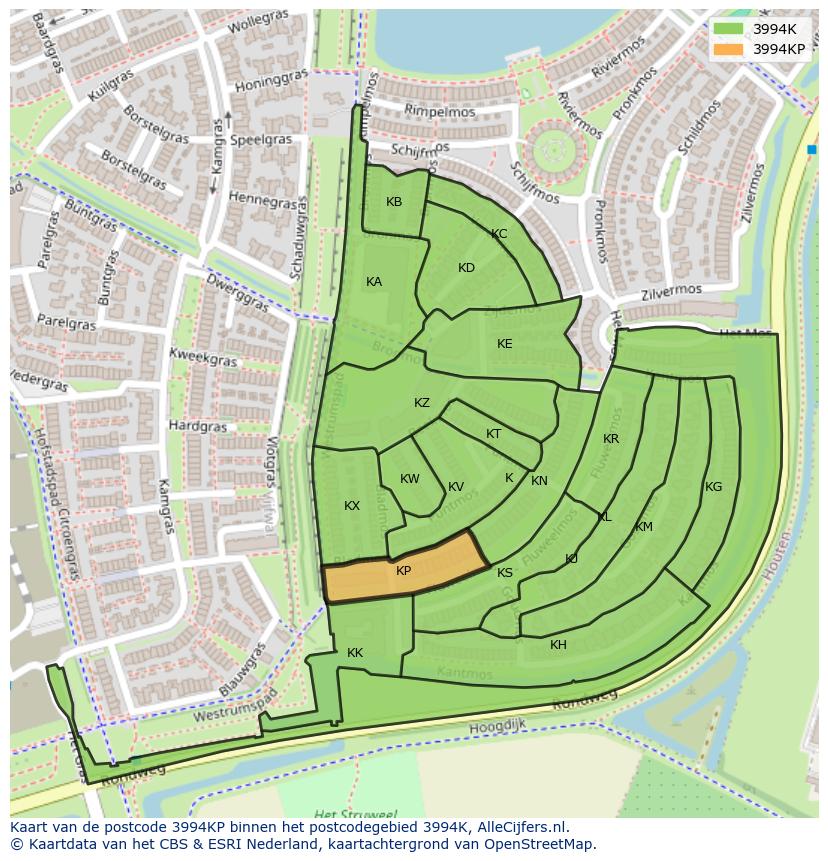 Afbeelding van het postcodegebied 3994 KP op de kaart.