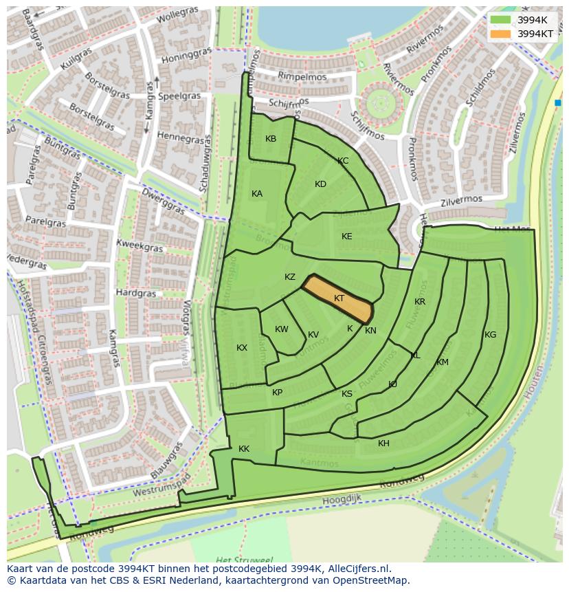Afbeelding van het postcodegebied 3994 KT op de kaart.