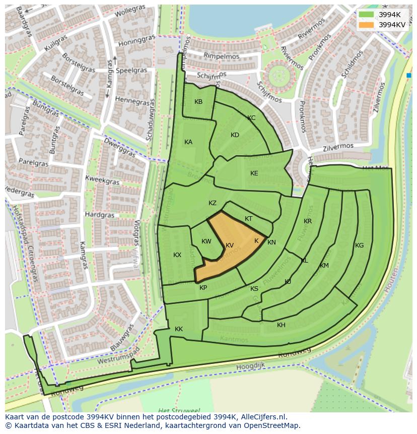 Afbeelding van het postcodegebied 3994 KV op de kaart.
