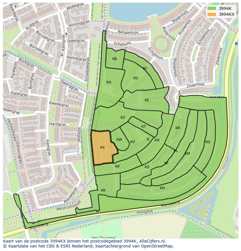 Afbeelding van het postcodegebied 3994 KX op de kaart.