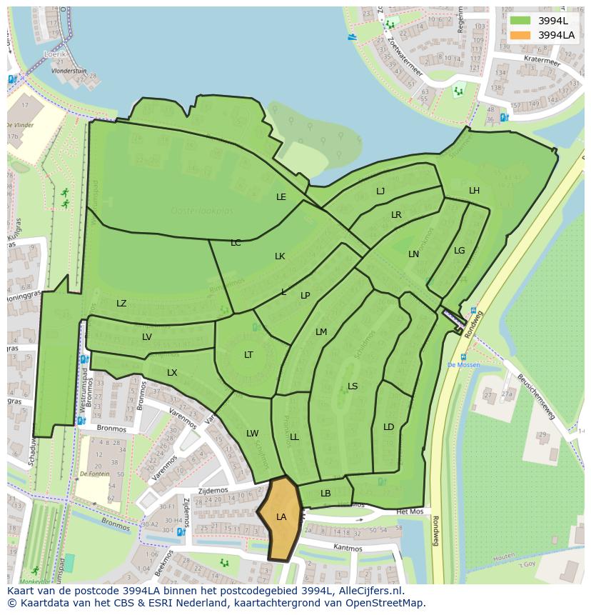 Afbeelding van het postcodegebied 3994 LA op de kaart.