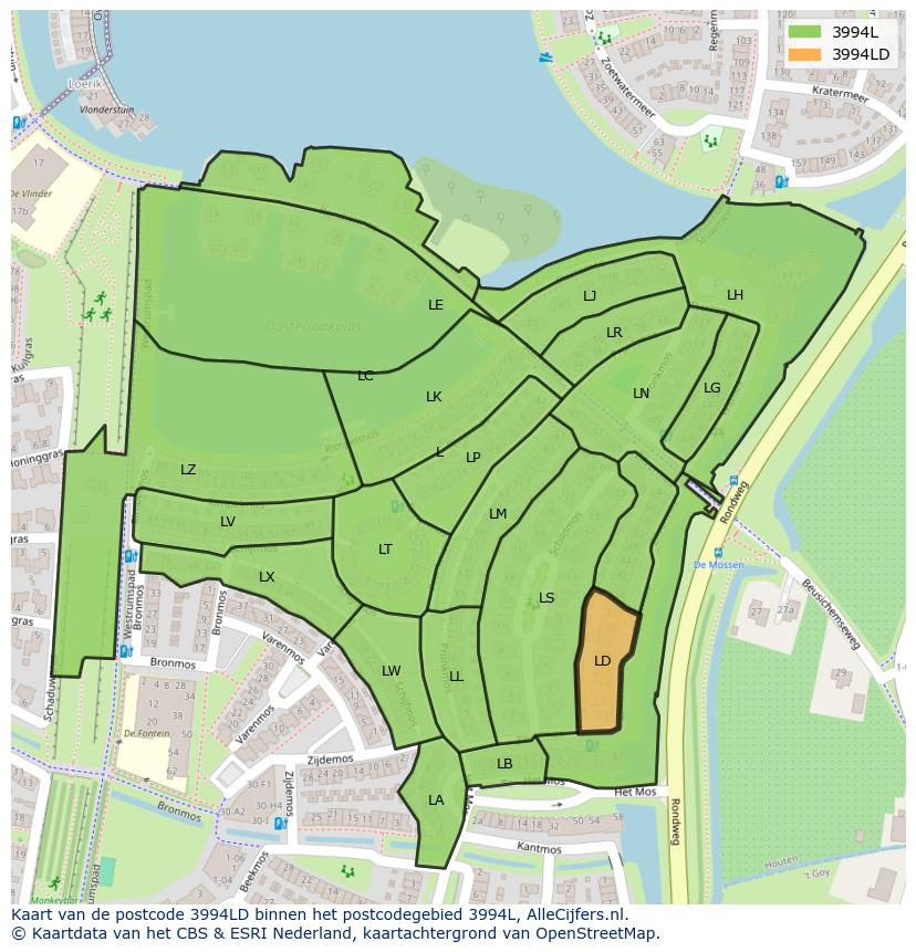 Afbeelding van het postcodegebied 3994 LD op de kaart.
