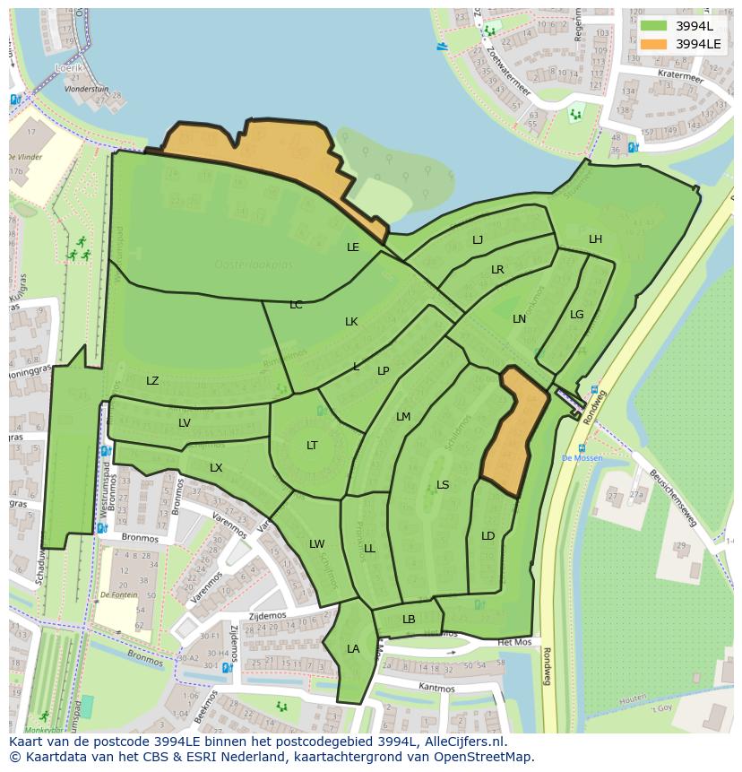 Afbeelding van het postcodegebied 3994 LE op de kaart.