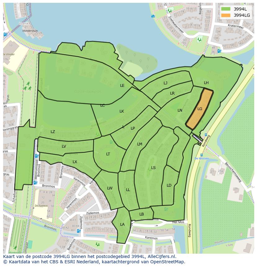 Afbeelding van het postcodegebied 3994 LG op de kaart.
