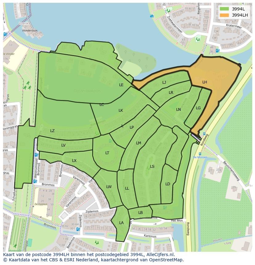 Afbeelding van het postcodegebied 3994 LH op de kaart.