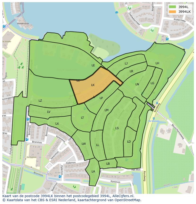 Afbeelding van het postcodegebied 3994 LK op de kaart.