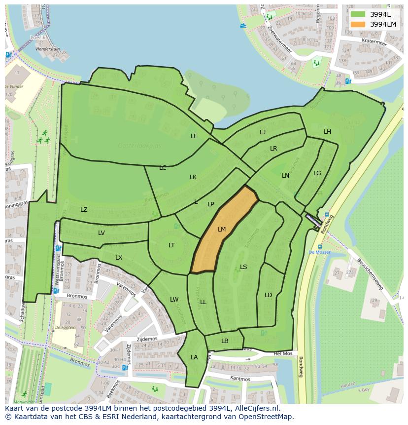 Afbeelding van het postcodegebied 3994 LM op de kaart.