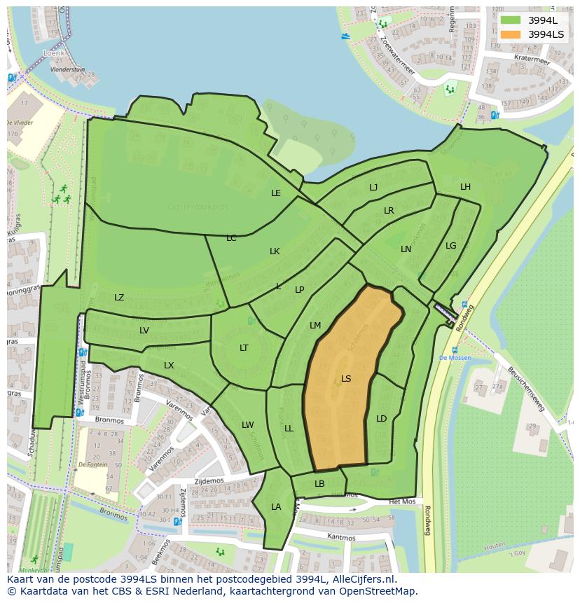 Afbeelding van het postcodegebied 3994 LS op de kaart.