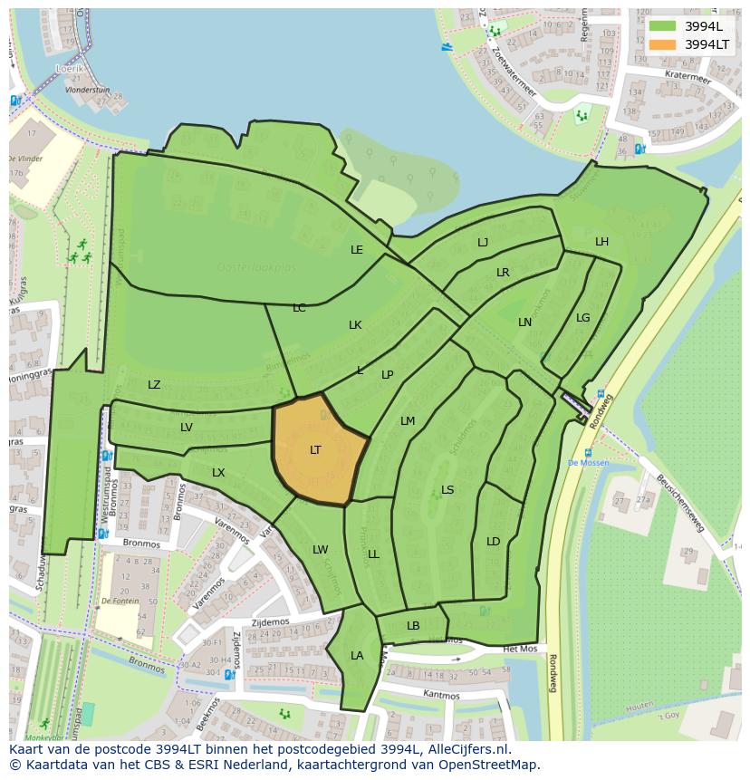 Afbeelding van het postcodegebied 3994 LT op de kaart.