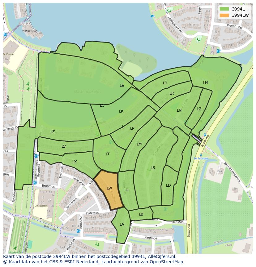 Afbeelding van het postcodegebied 3994 LW op de kaart.