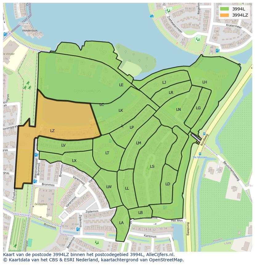 Afbeelding van het postcodegebied 3994 LZ op de kaart.