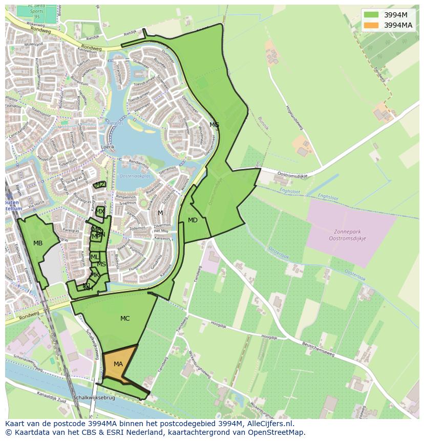 Afbeelding van het postcodegebied 3994 MA op de kaart.