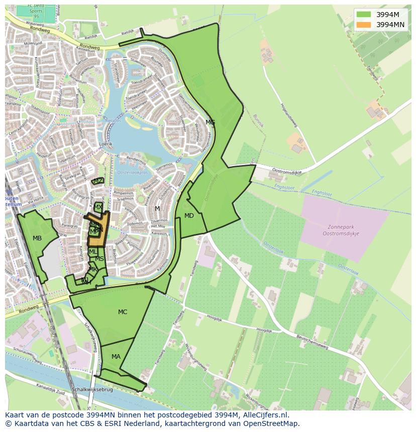 Afbeelding van het postcodegebied 3994 MN op de kaart.