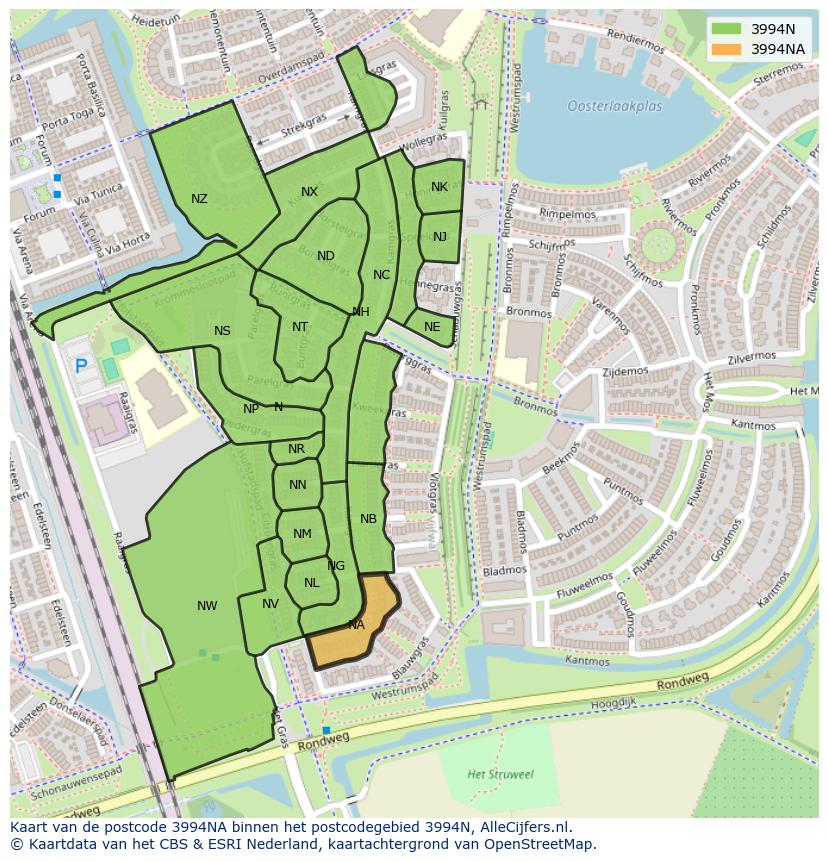Afbeelding van het postcodegebied 3994 NA op de kaart.