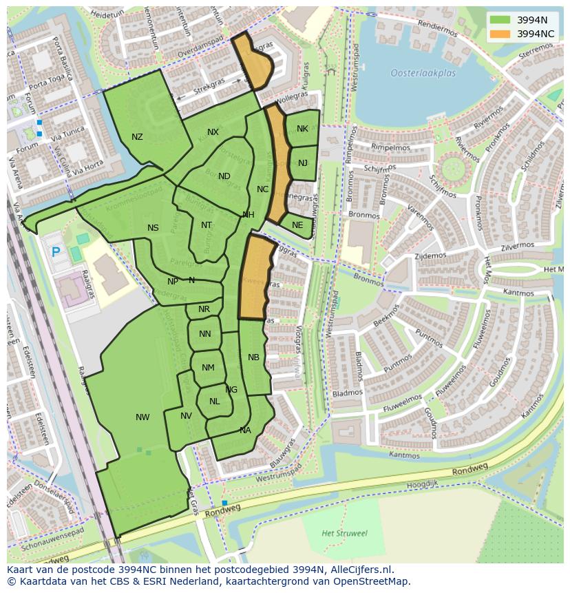 Afbeelding van het postcodegebied 3994 NC op de kaart.