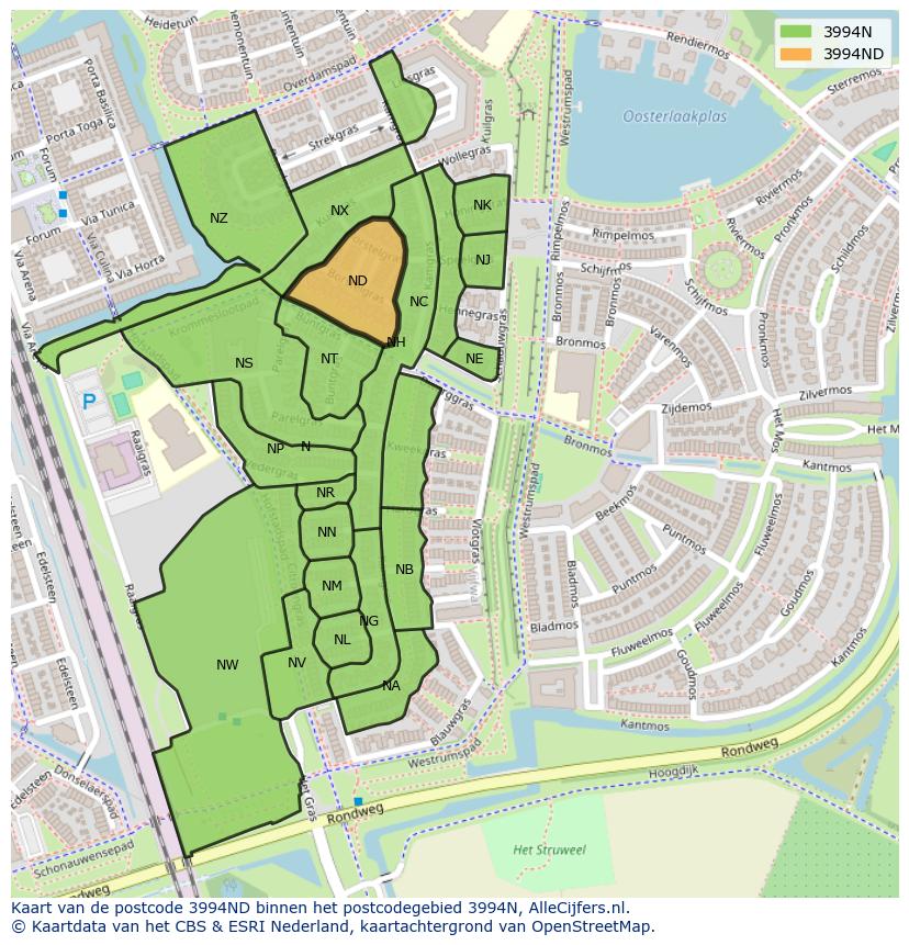 Afbeelding van het postcodegebied 3994 ND op de kaart.
