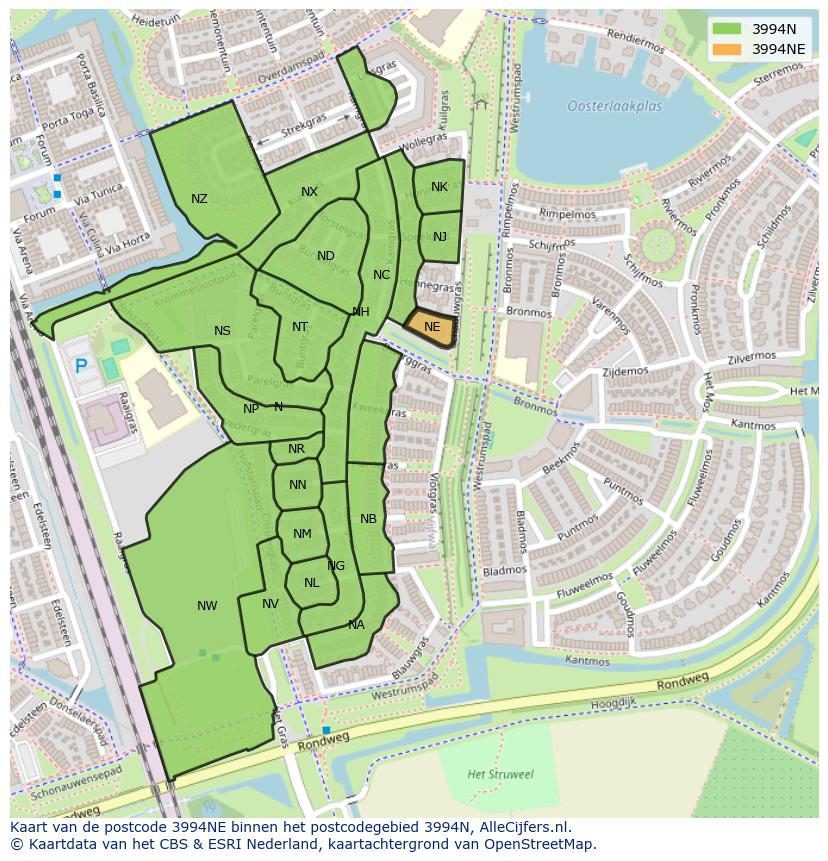 Afbeelding van het postcodegebied 3994 NE op de kaart.