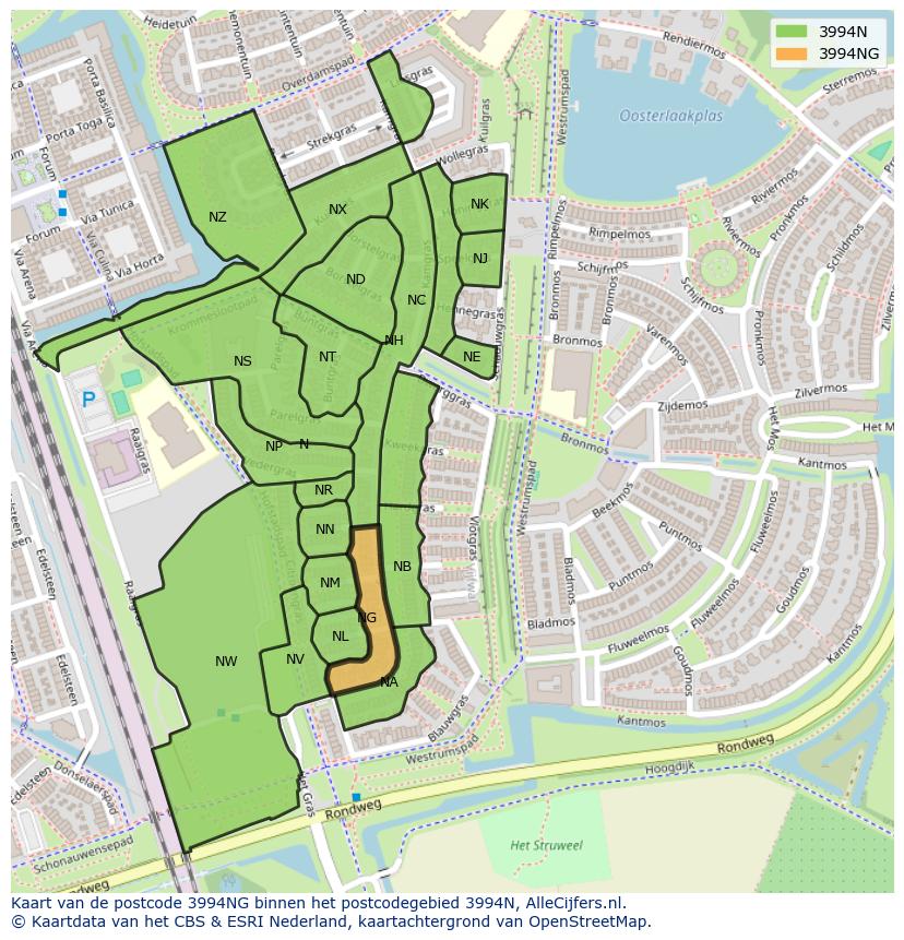 Afbeelding van het postcodegebied 3994 NG op de kaart.