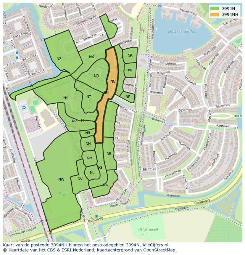 Afbeelding van het postcodegebied 3994 NH op de kaart.