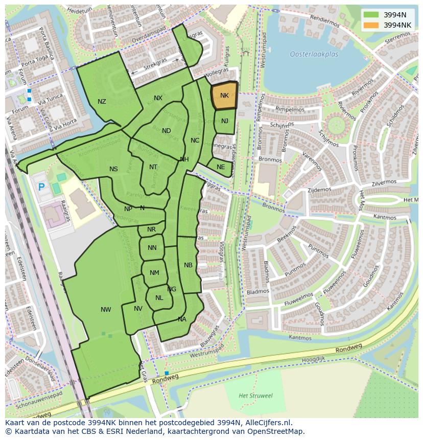 Afbeelding van het postcodegebied 3994 NK op de kaart.