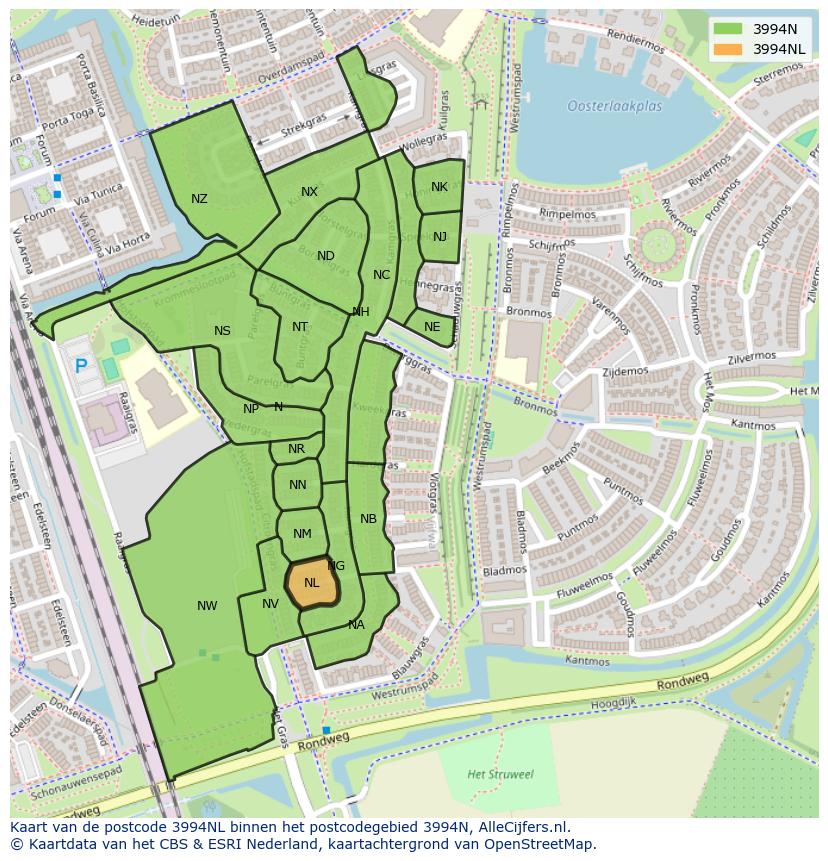 Afbeelding van het postcodegebied 3994 NL op de kaart.