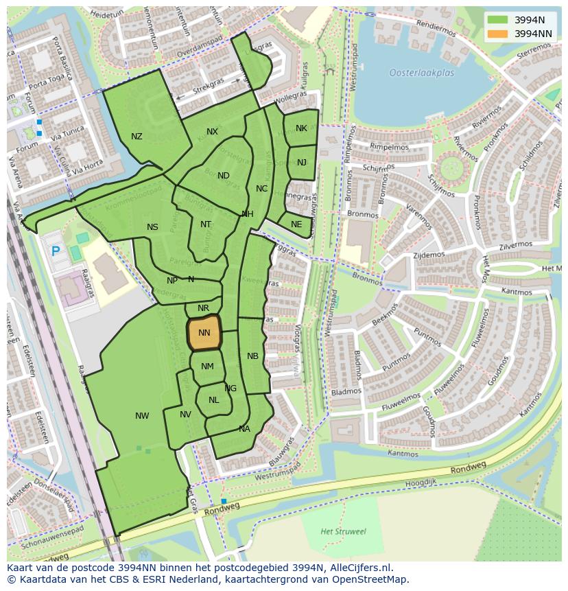 Afbeelding van het postcodegebied 3994 NN op de kaart.