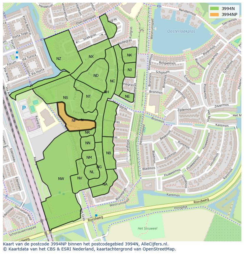 Afbeelding van het postcodegebied 3994 NP op de kaart.