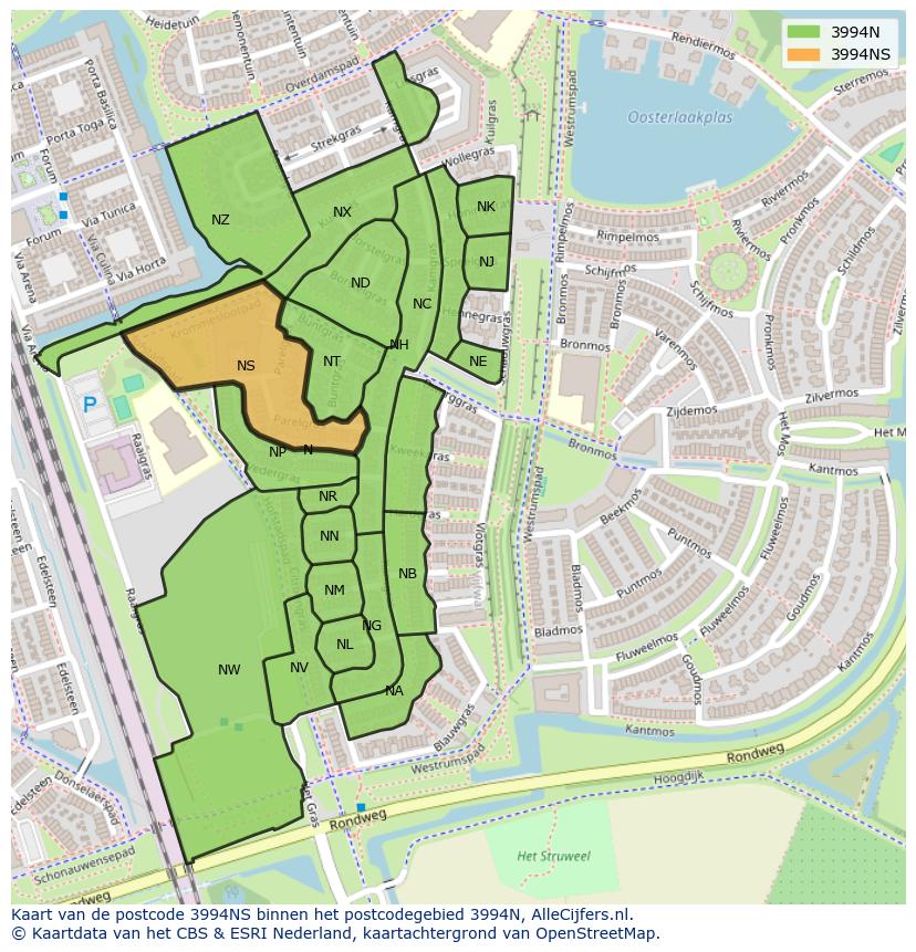 Afbeelding van het postcodegebied 3994 NS op de kaart.