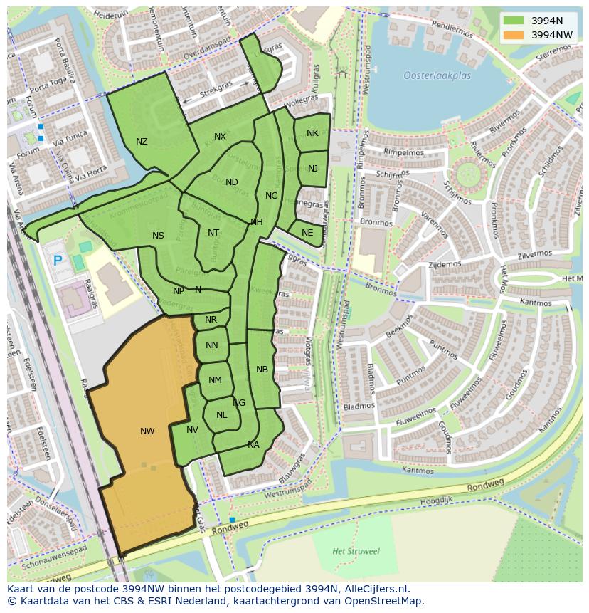 Afbeelding van het postcodegebied 3994 NW op de kaart.