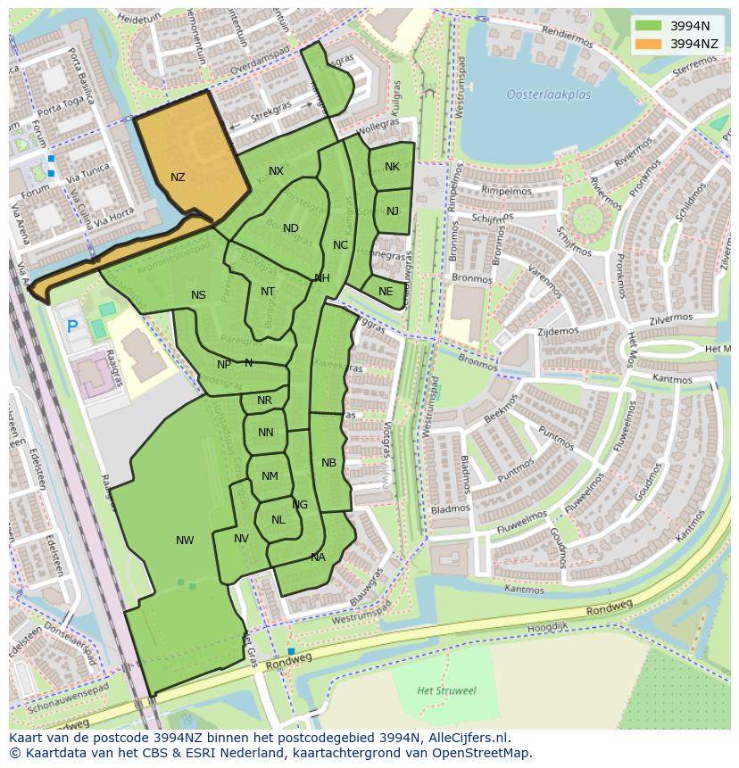 Afbeelding van het postcodegebied 3994 NZ op de kaart.