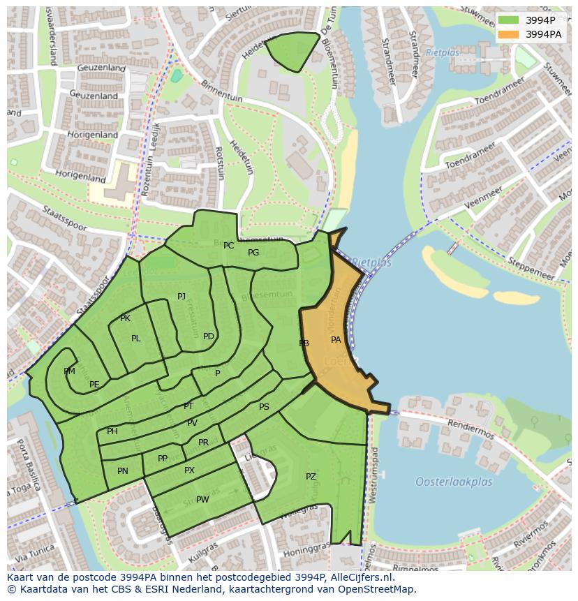 Afbeelding van het postcodegebied 3994 PA op de kaart.