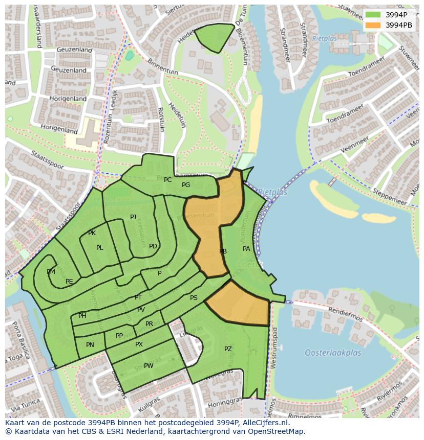 Afbeelding van het postcodegebied 3994 PB op de kaart.