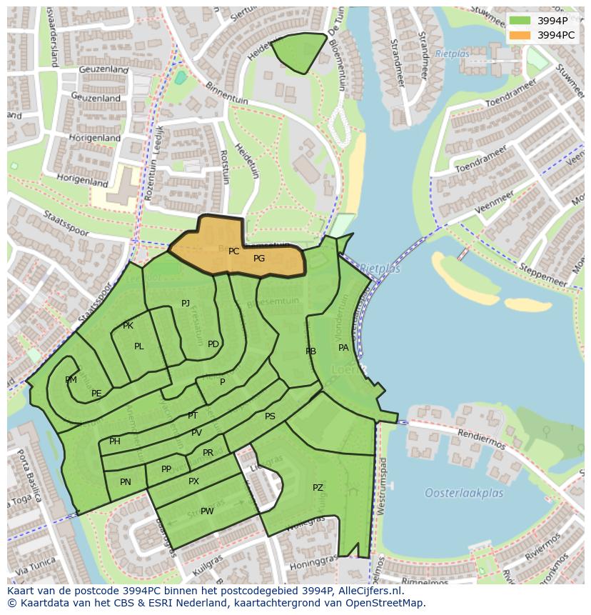Afbeelding van het postcodegebied 3994 PC op de kaart.