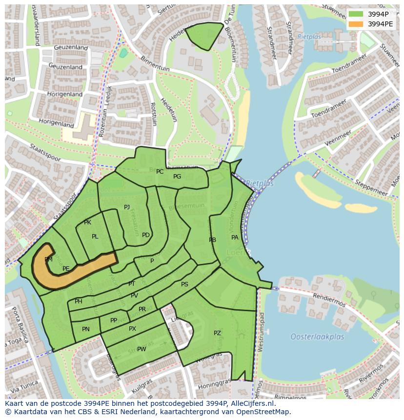 Afbeelding van het postcodegebied 3994 PE op de kaart.