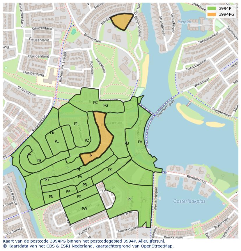 Afbeelding van het postcodegebied 3994 PG op de kaart.