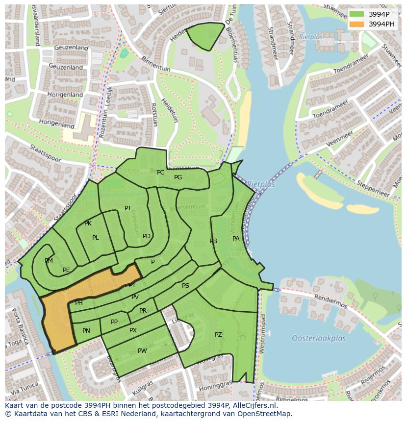 Afbeelding van het postcodegebied 3994 PH op de kaart.