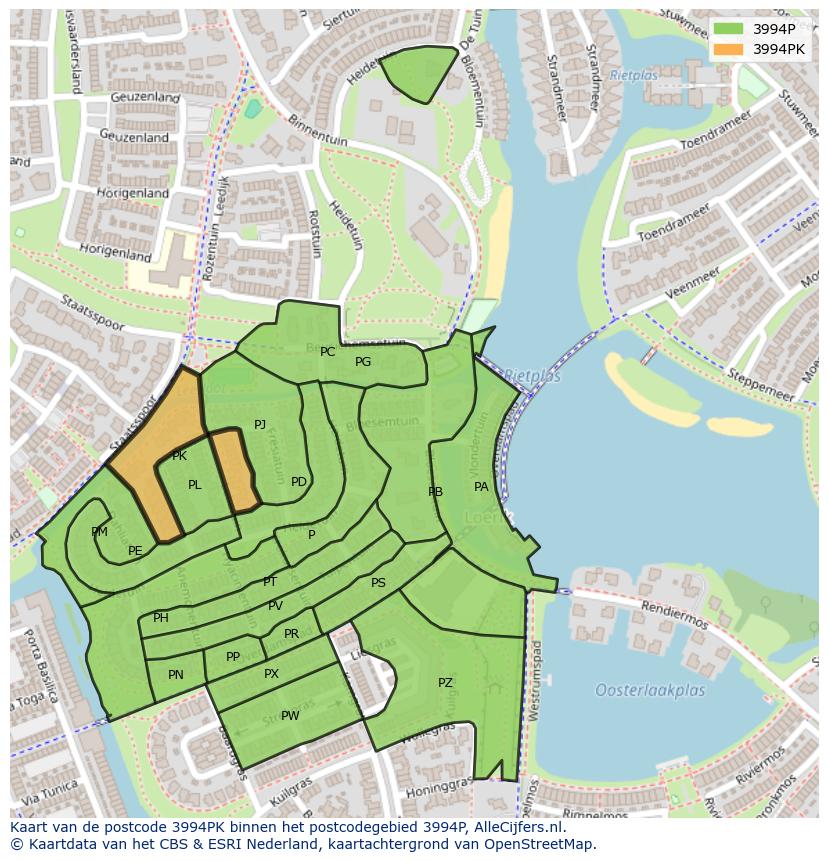 Afbeelding van het postcodegebied 3994 PK op de kaart.