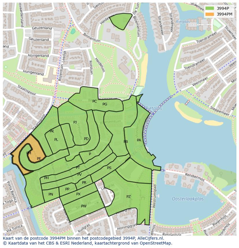 Afbeelding van het postcodegebied 3994 PM op de kaart.