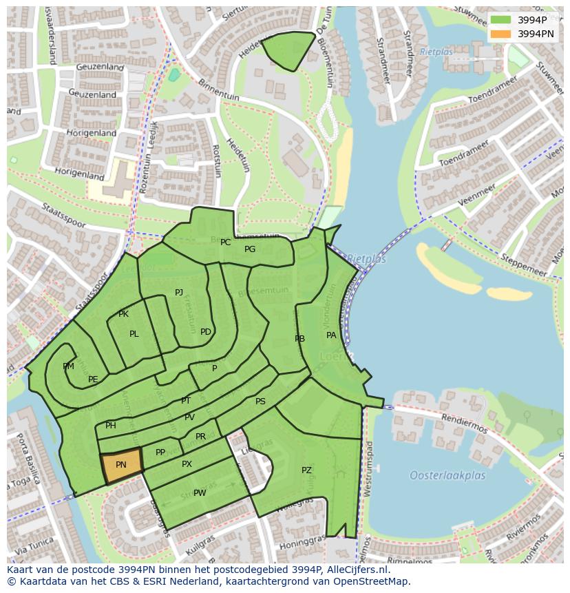 Afbeelding van het postcodegebied 3994 PN op de kaart.