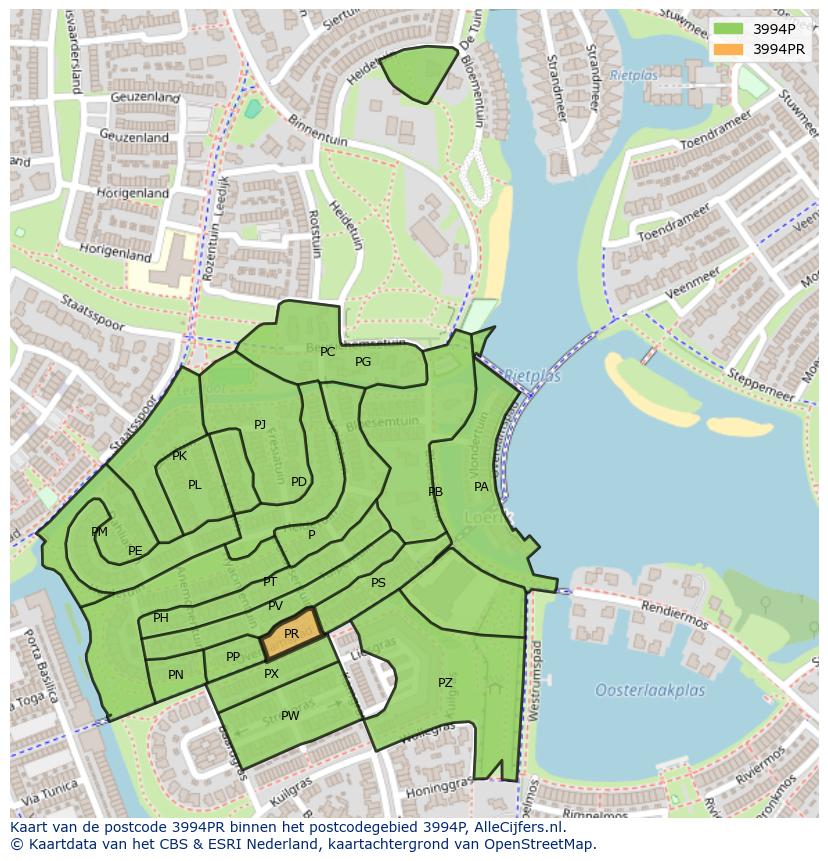 Afbeelding van het postcodegebied 3994 PR op de kaart.