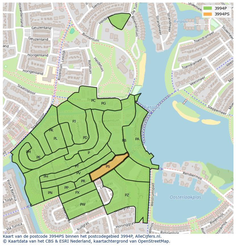 Afbeelding van het postcodegebied 3994 PS op de kaart.