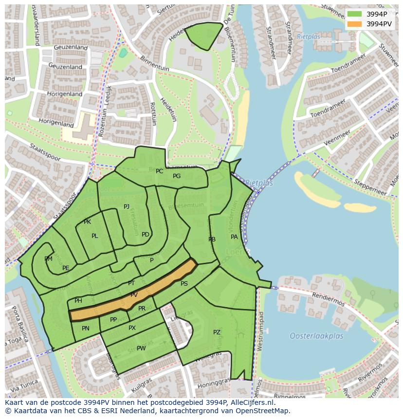 Afbeelding van het postcodegebied 3994 PV op de kaart.
