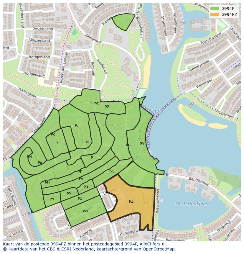 Afbeelding van het postcodegebied 3994 PZ op de kaart.