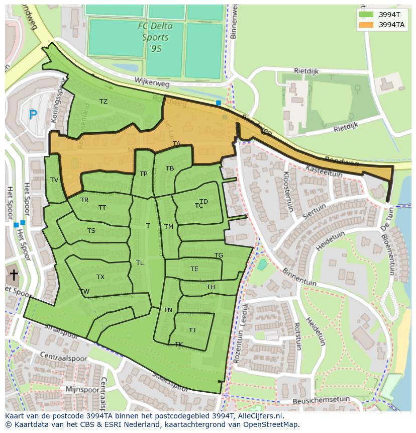 Afbeelding van het postcodegebied 3994 TA op de kaart.