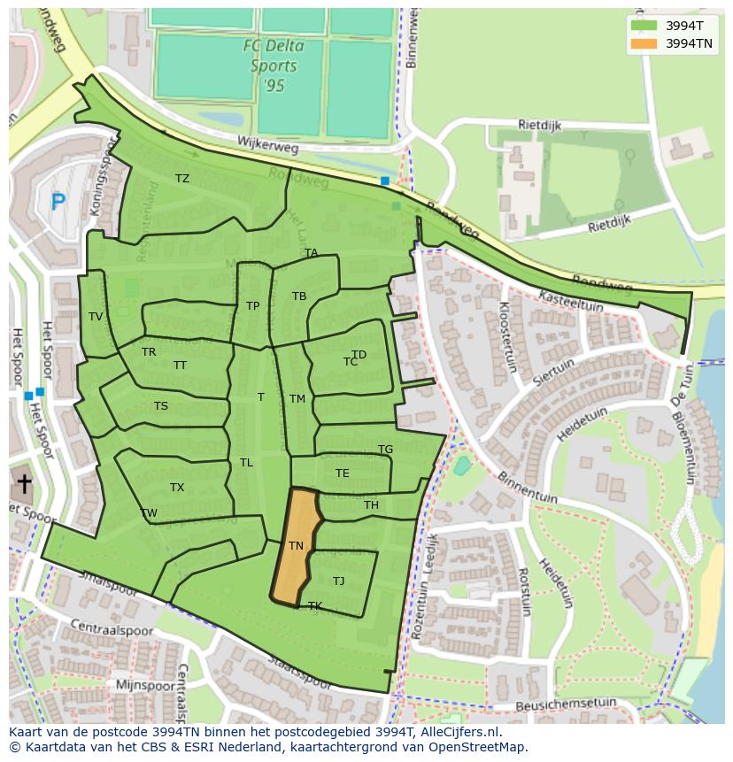 Afbeelding van het postcodegebied 3994 TN op de kaart.